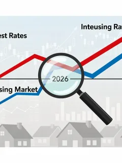 Economic forecast showing a 0.75% federal rate hike impact on real estate investors by 2026, with graphs and housing symbols.
