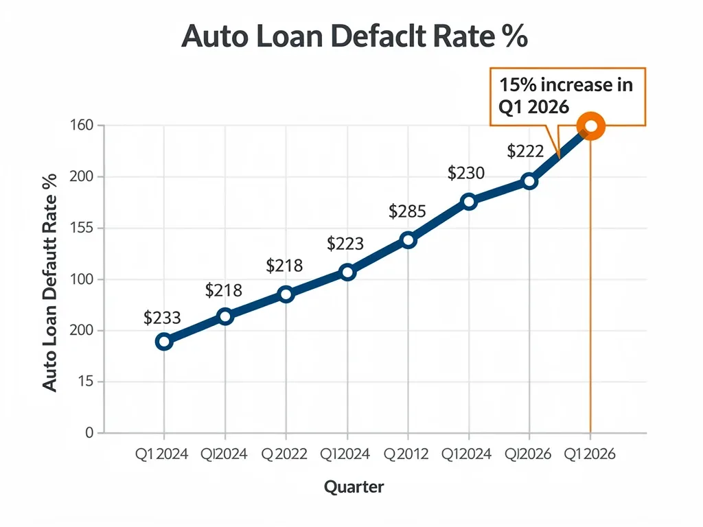 Graph illustrating the 15% rise in US auto loan defaults for Q1 2026