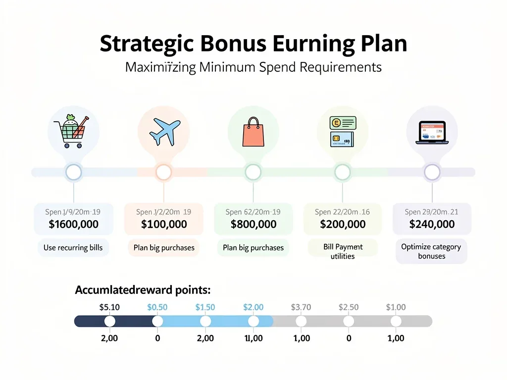 Infographic depicting a timeline for meeting minimum spending requirements and tracking reward points.
