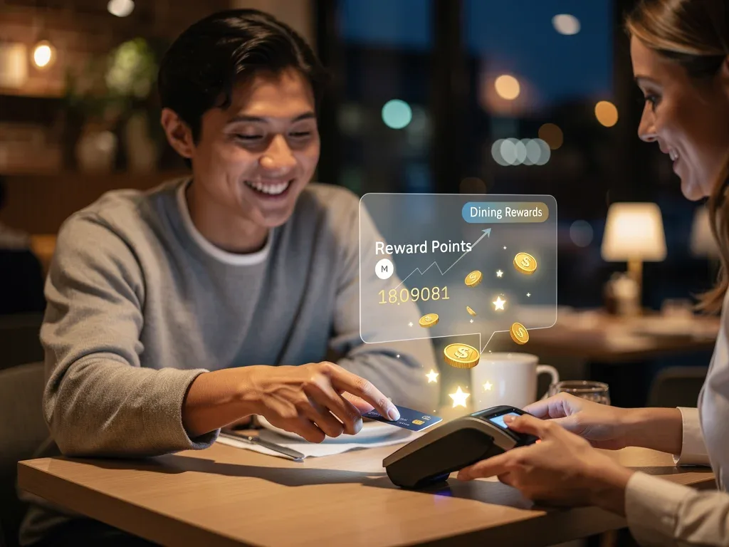Person paying at restaurant, earning credit card points.
