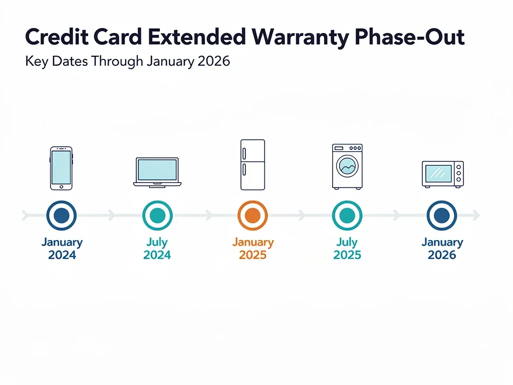 Timeline graphic depicting credit card extended warranty phase-out dates