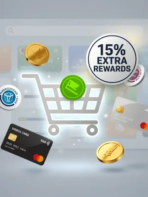 Illustration of digital shopping portals with rewards and cashback symbols