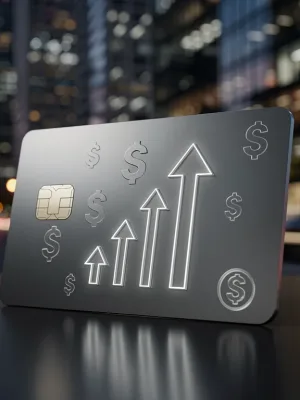 Credit card with symbols of financial growth and savings