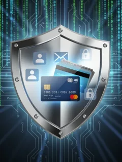 Digital shield protecting credit cards and personal data, representing the Credit Reporting Act of 2026.