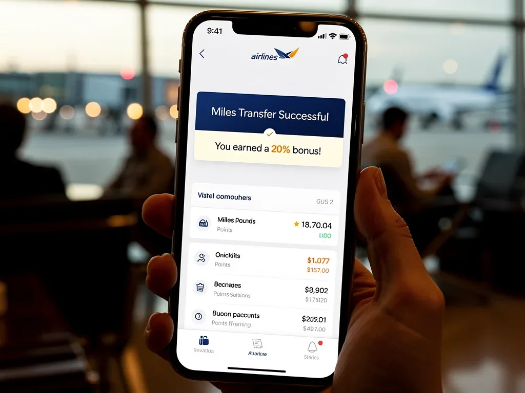 Smartphone displaying airline miles transfer bonus notification