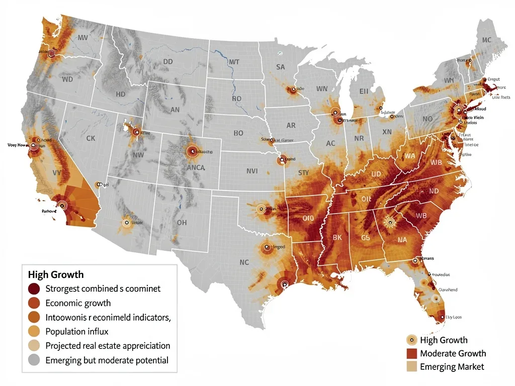 Map of US highlighting emerging real estate markets for high-yield investments