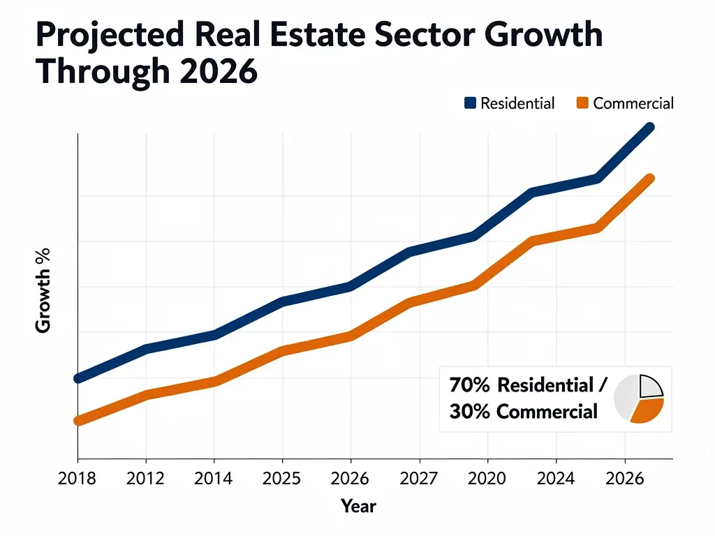 Financial chart predicting 2026 residential and commercial real estate growth trends.