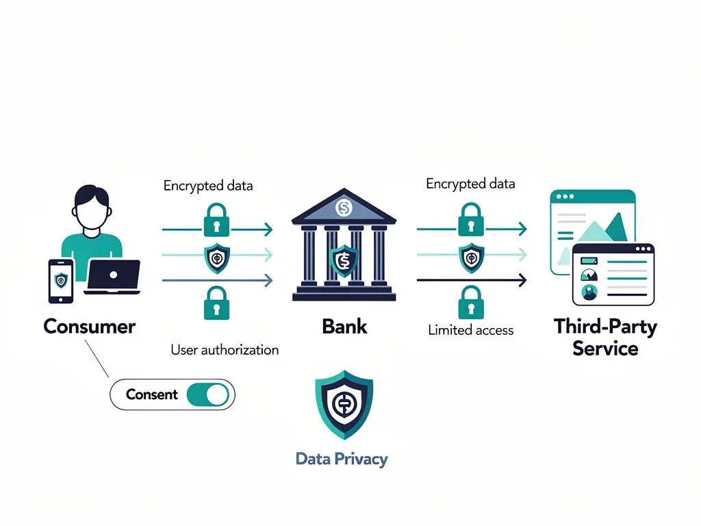 Diagram showing secure data sharing consent in Open Banking.