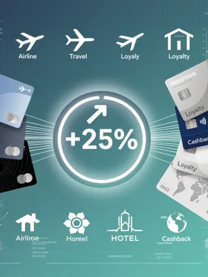 Credit cards and loyalty program logos converging to a 25% value increase icon, symbolizing enhanced reward point transfers.