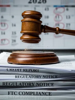 Gavel on documents symbolizing new FTC credit repair regulations for 2026