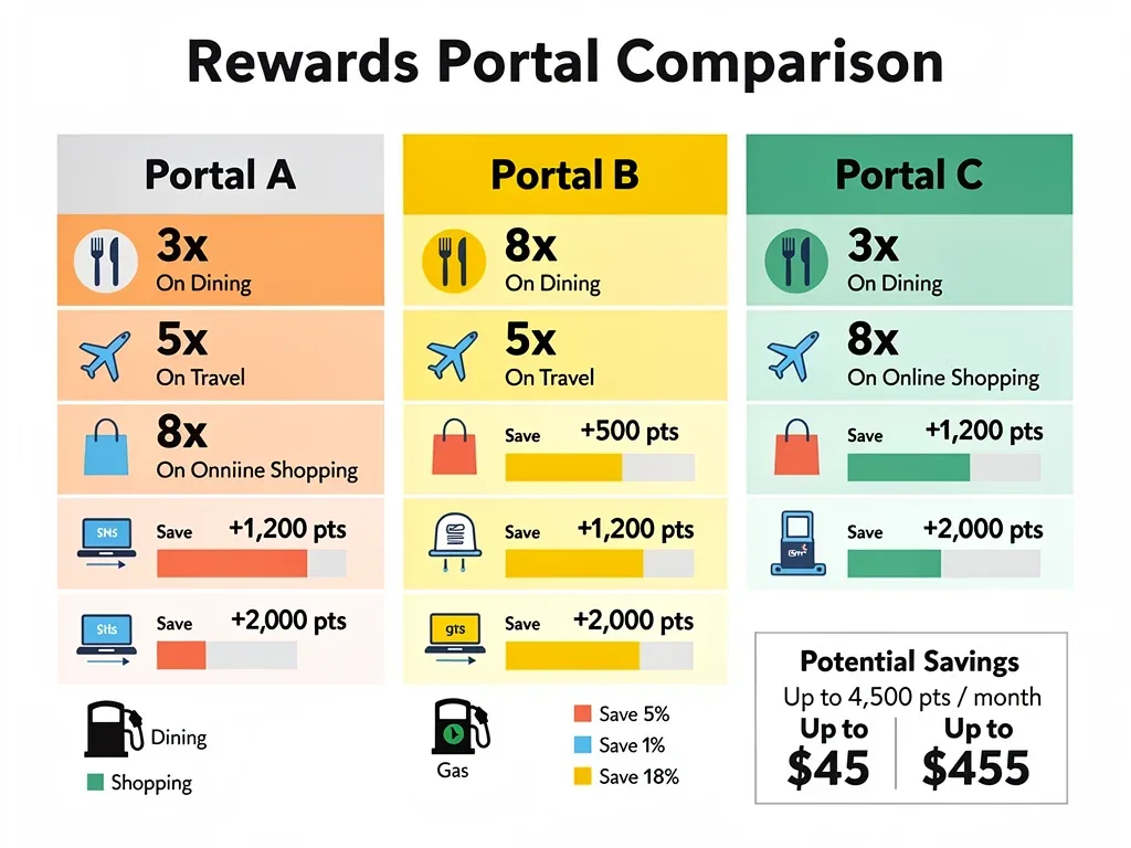 Comparison of various rewards portals and their bonus multipliers