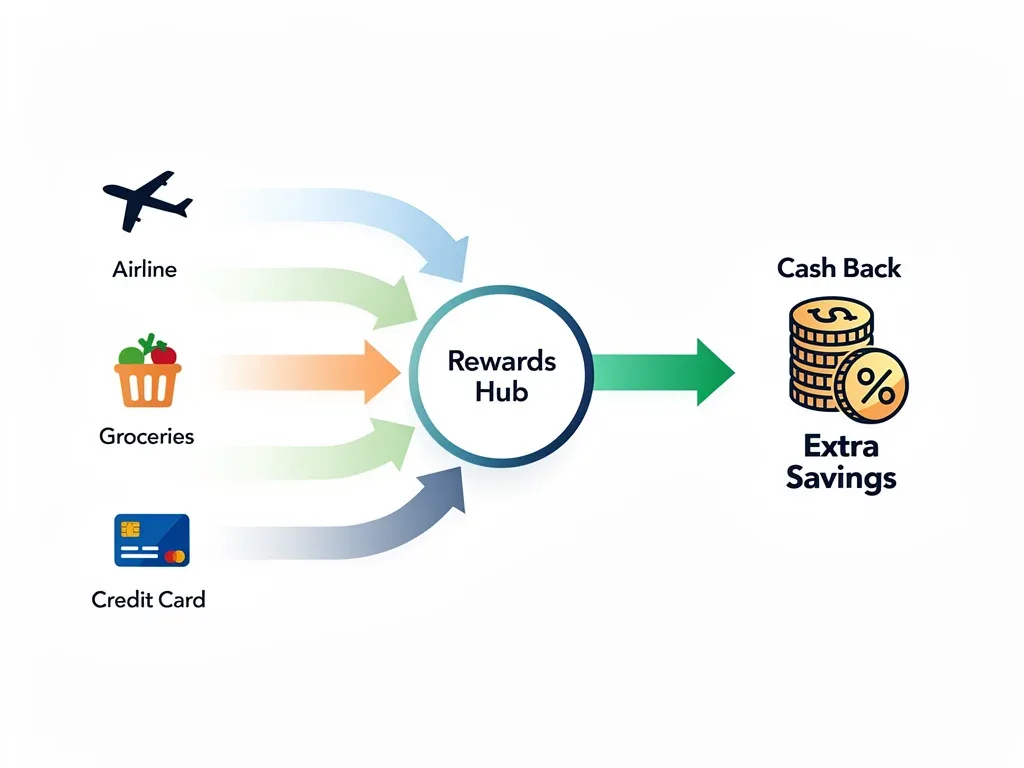 Infographic illustrating connections among rewards programs and potential savings