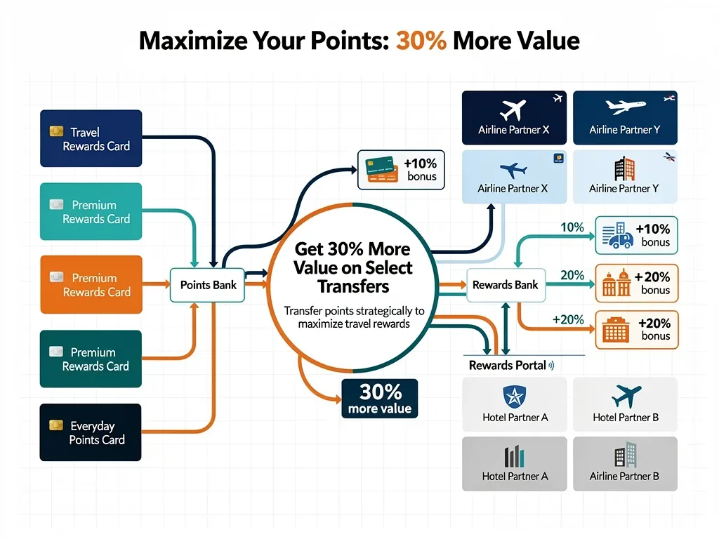 Infographic illustrating rewards points transfer partnerships