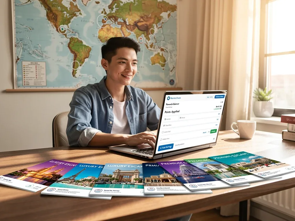 Traveler booking a trip using rewards points