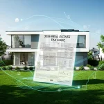 Modern house with tax document overlay, representing 2026 real estate tax code updates
