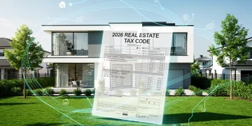 Modern house with tax document overlay, representing 2026 real estate tax code updates
