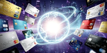 Credit cards and loyalty cards merging into a central orb, symbolizing combined rewards and maximized value in 2026.
