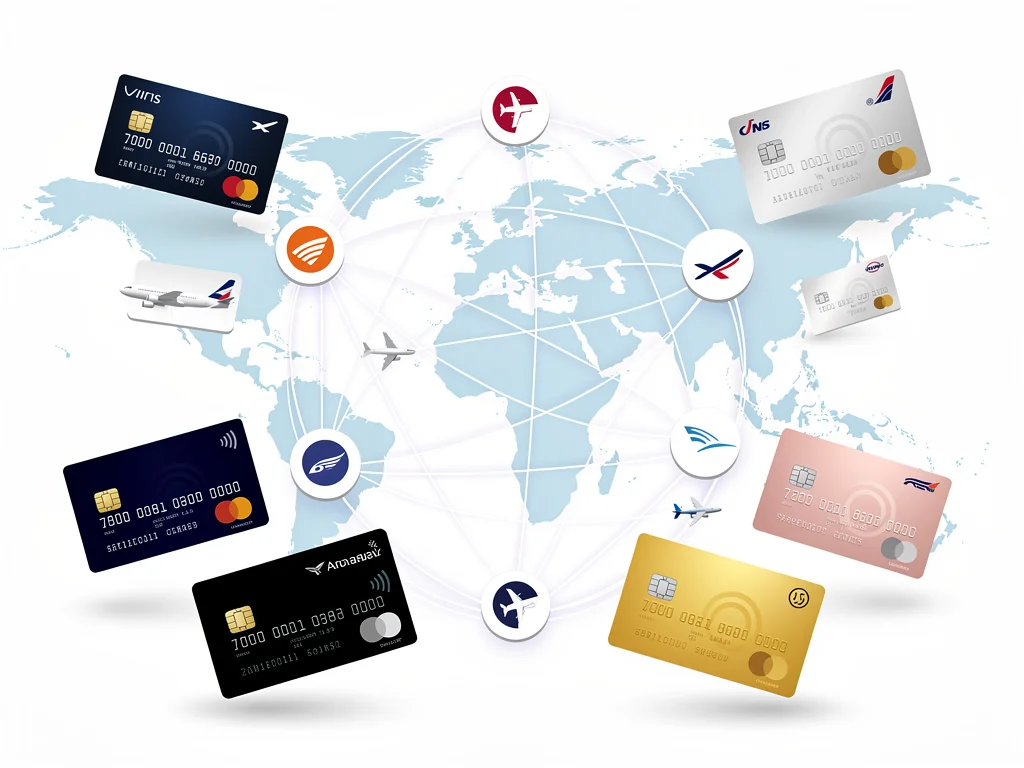Interconnected airline and credit card logos, illustrating partnerships