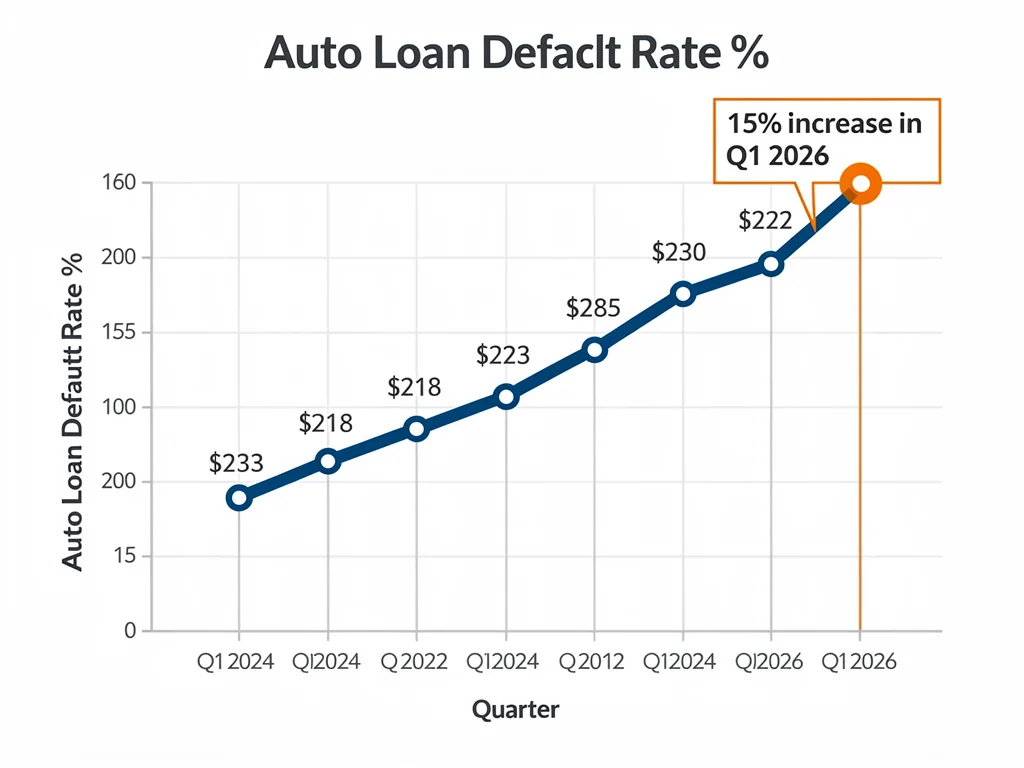 Graph illustrating the 15% rise in US auto loan defaults for Q1 2026