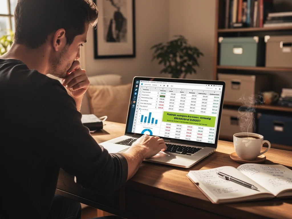 Person analyzing budget spreadsheet for reward optimization
