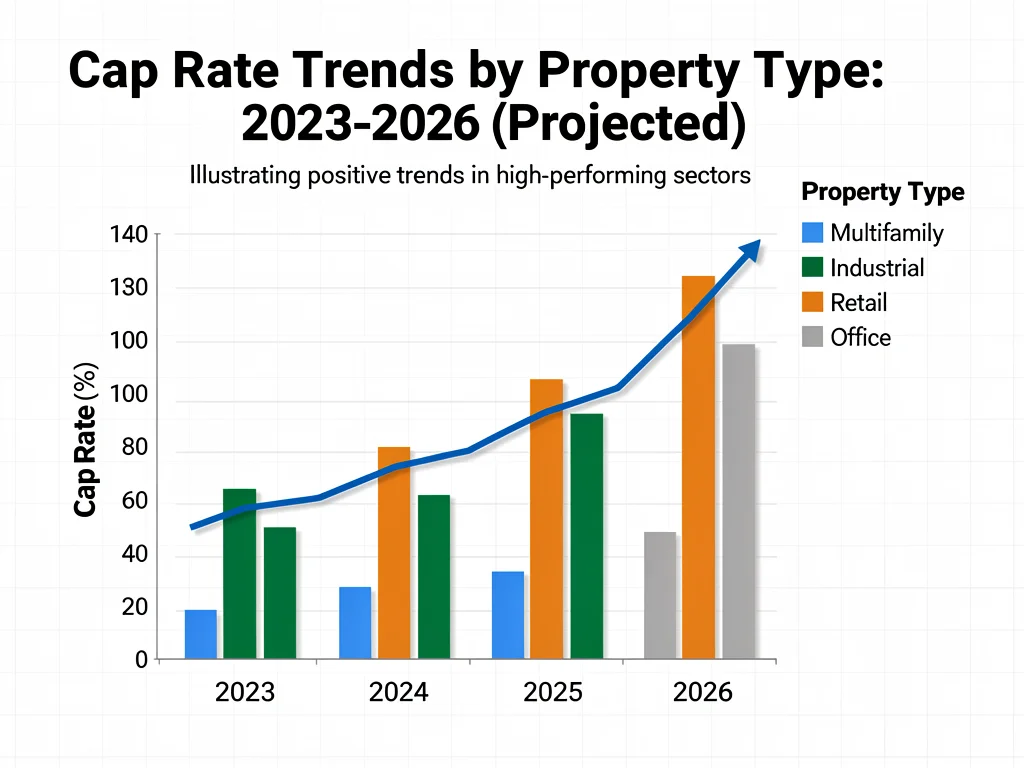 Infographic showing cap rate trends for various property types 2023-2026