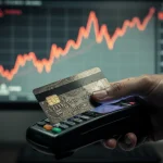 Credit card being swiped, symbolizing rising delinquency rates