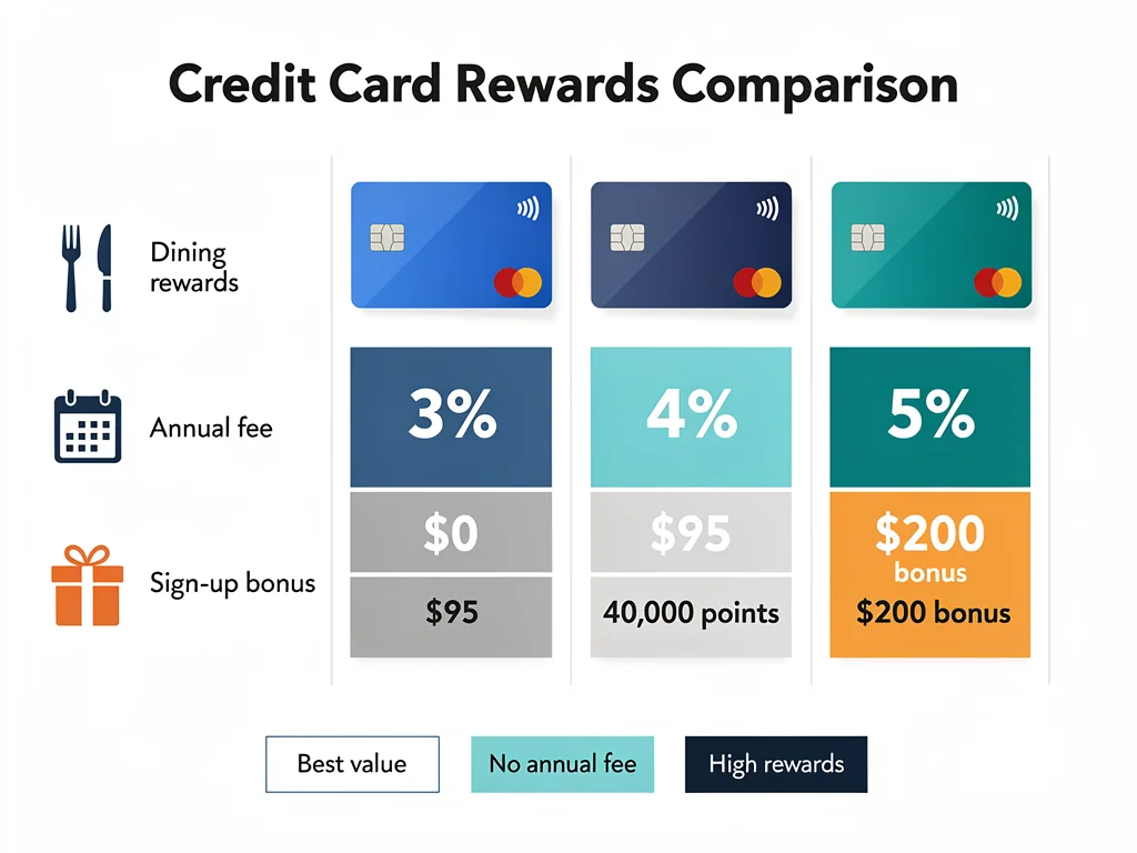 Infographic comparing credit card dining rewards programs.