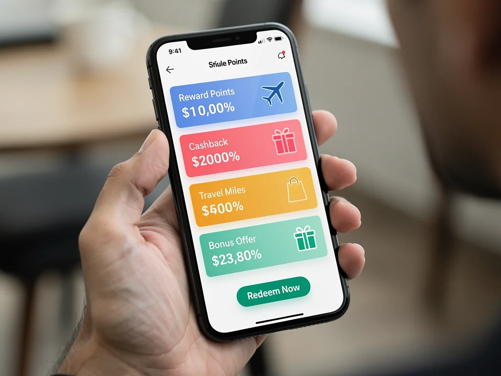 Person managing credit card rewards and bonus offers on a smartphone app.