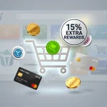 Illustration of digital shopping portals with rewards and cashback symbols