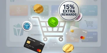 Illustration of digital shopping portals with rewards and cashback symbols