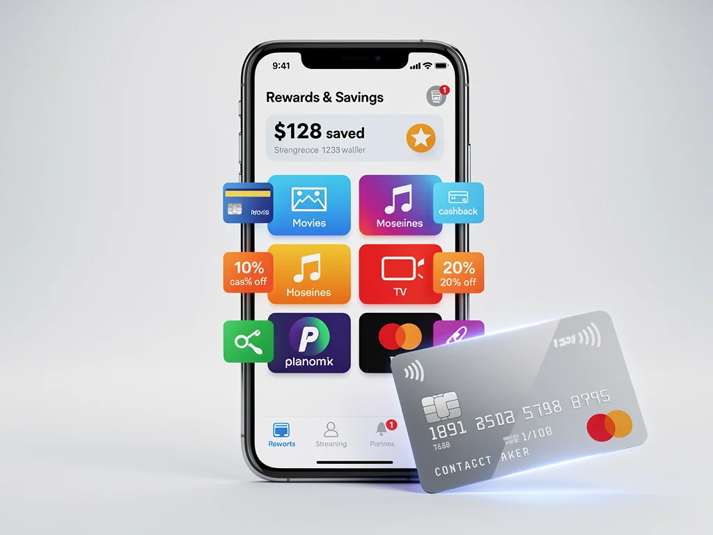 Digital wallet showing streaming subscriptions and rewards