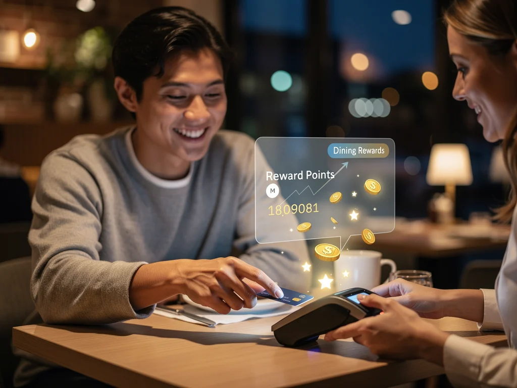Person paying at restaurant, earning credit card points.