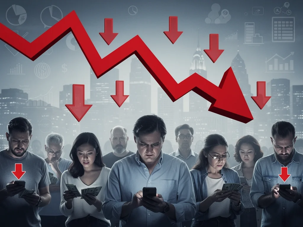 Financial graph showing economic downturn and worried consumers