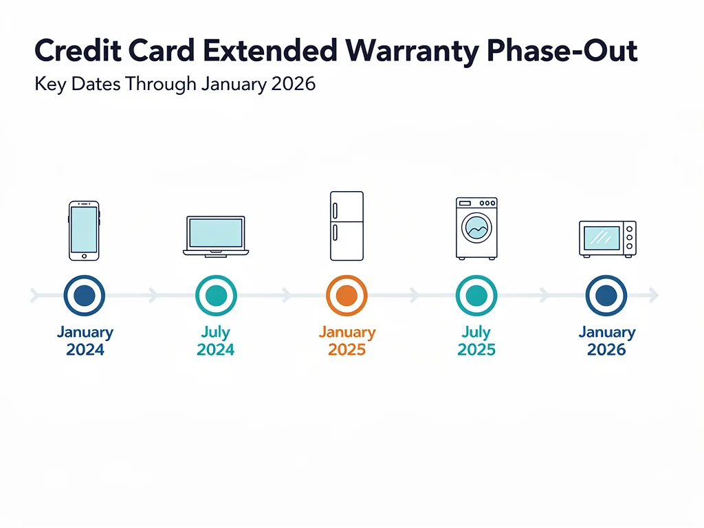 Timeline graphic depicting credit card extended warranty phase-out dates