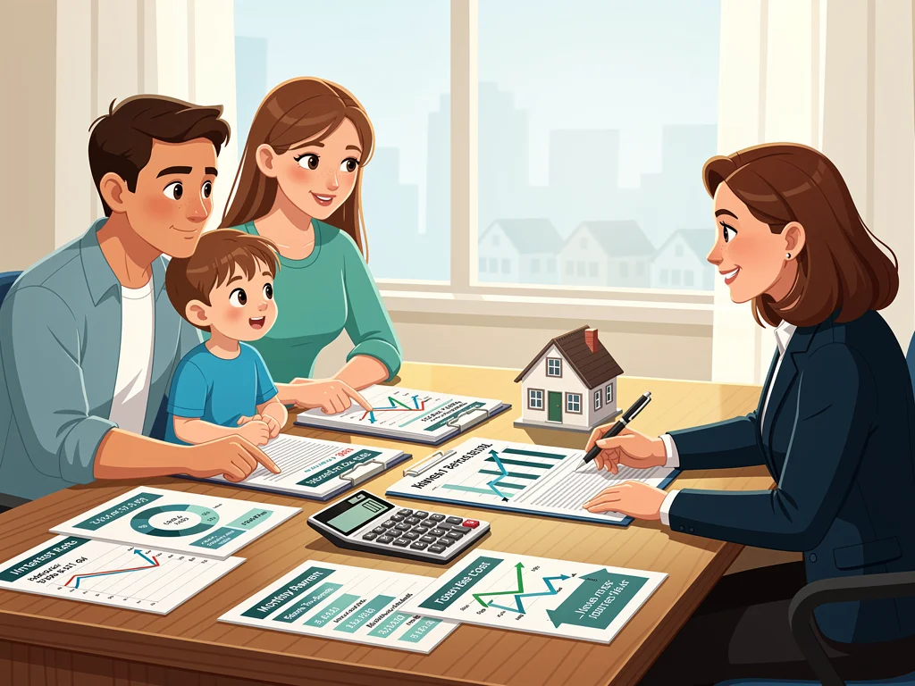 Family discussing home financing with financial advisor, illustrating mortgage rate impact.