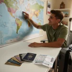 Traveler planning free trip with stacked credit card perks