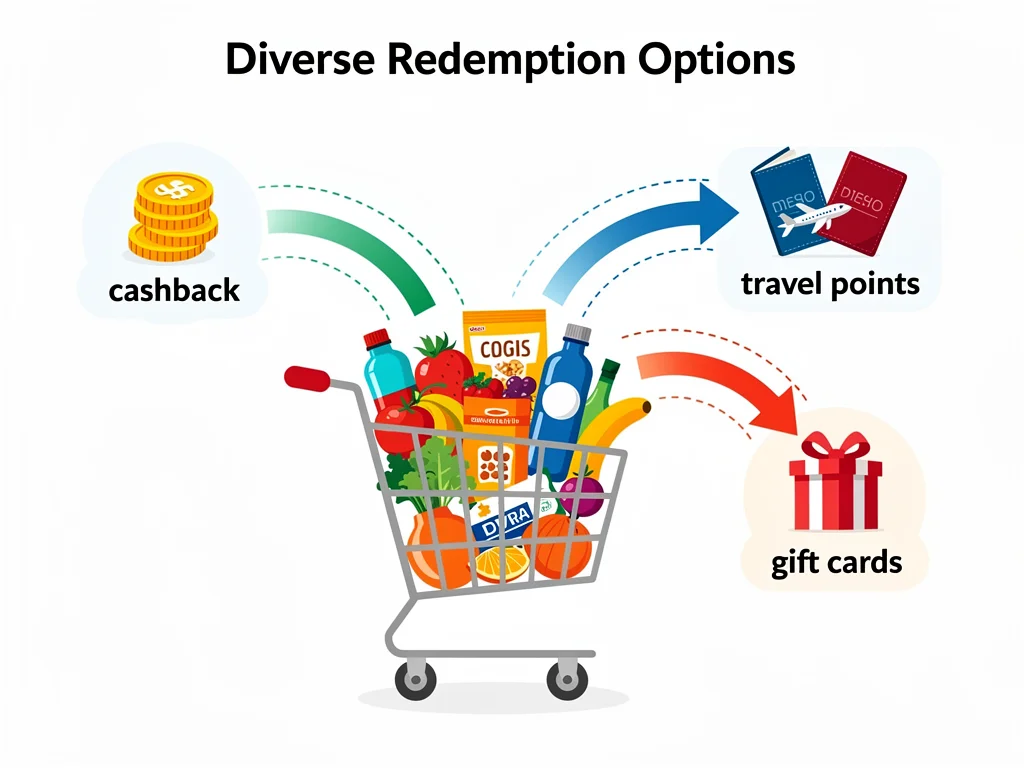 Infographic depicting various reward redemption options for grocery points.