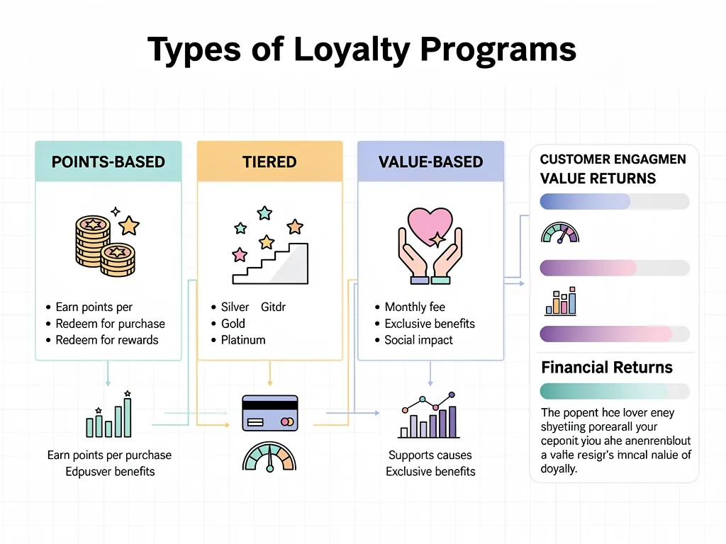 Infographic of various loyalty program types and their customer engagement models.