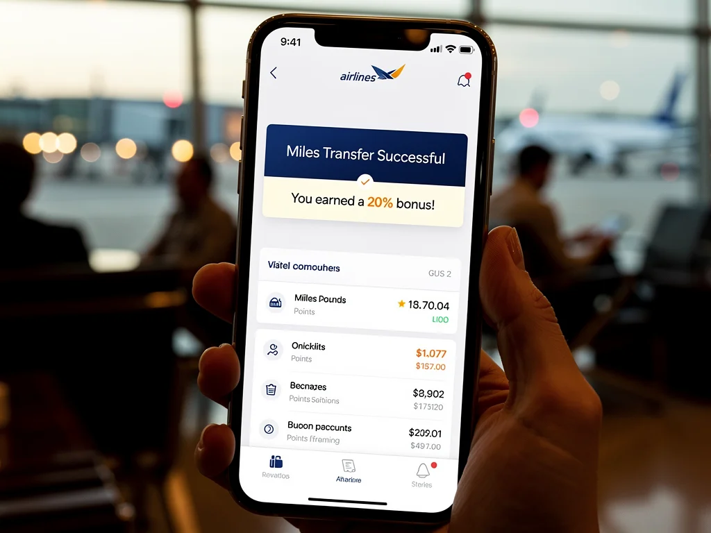 Smartphone displaying airline miles transfer bonus notification
