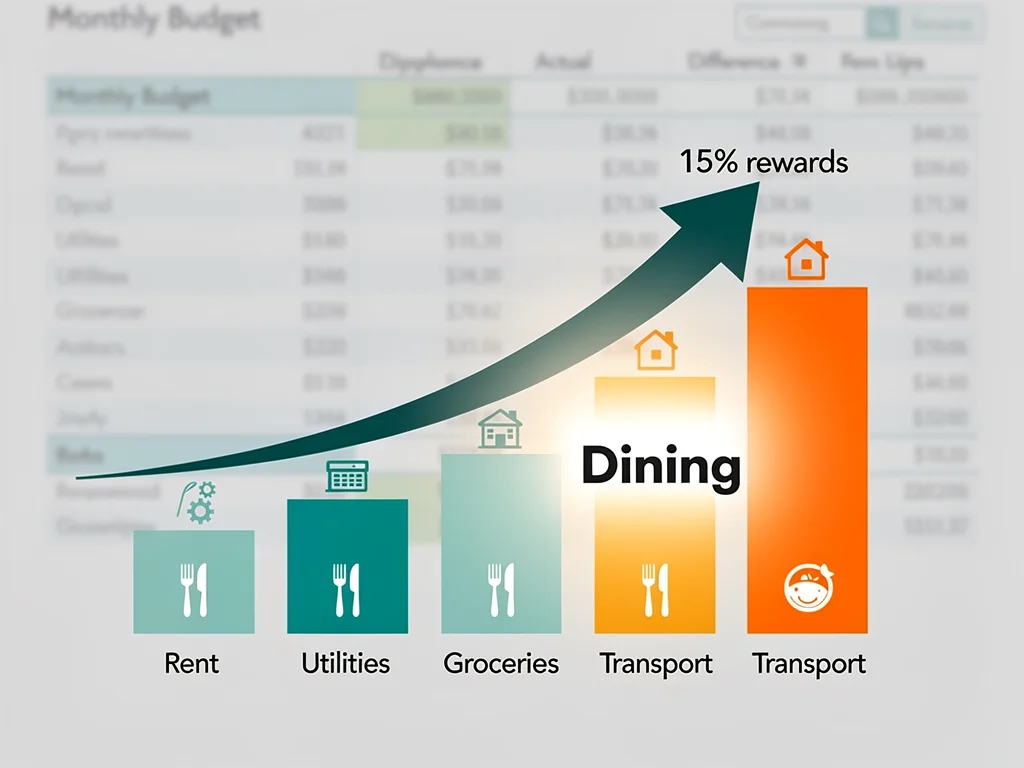 Infographic showing monthly expenses and dining savings from credit card rewards.