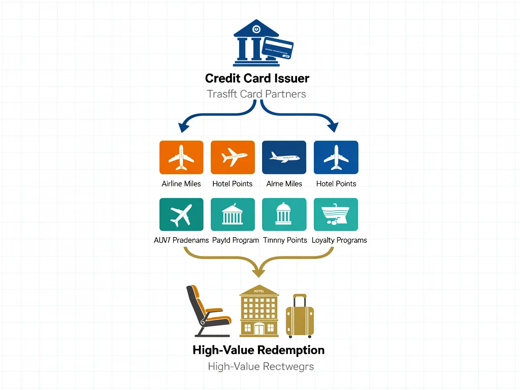 Infographic showing the step-by-step process of transferring credit card points to loyalty programs for maximum value.
