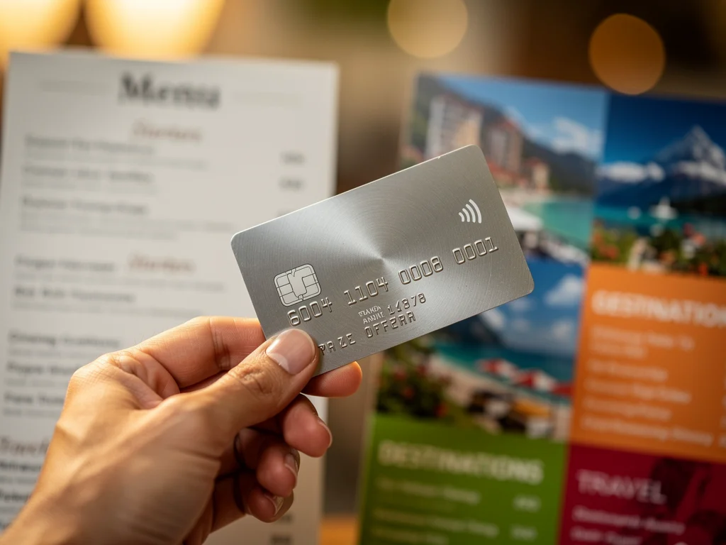 Hand holding premium credit card ready for concierge booking.