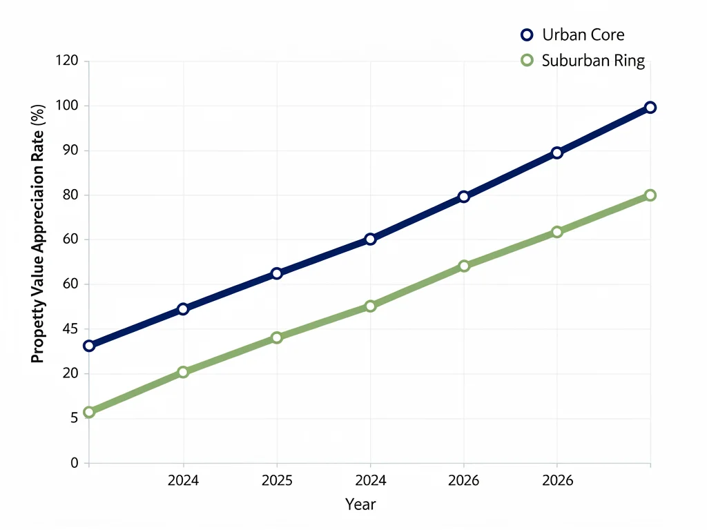 Projected property value growth comparison: urban vs. suburban, 2026.