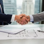 Professionals shaking hands over real estate documents, symbolizing new disclosure requirements in 2026.
