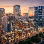 Skyline view showing balanced residential and commercial real estate, representing portfolio diversification.