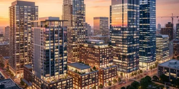 Skyline view showing balanced residential and commercial real estate, representing portfolio diversification.