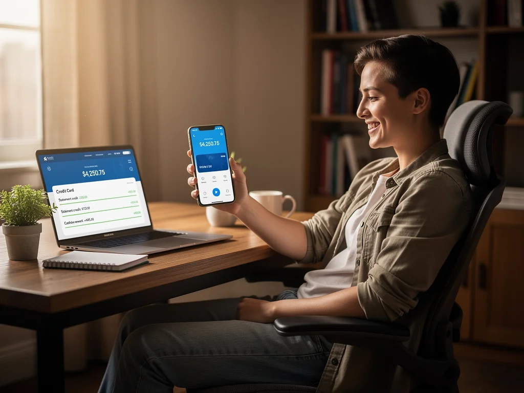 Person reviewing credit card statement credits on phone