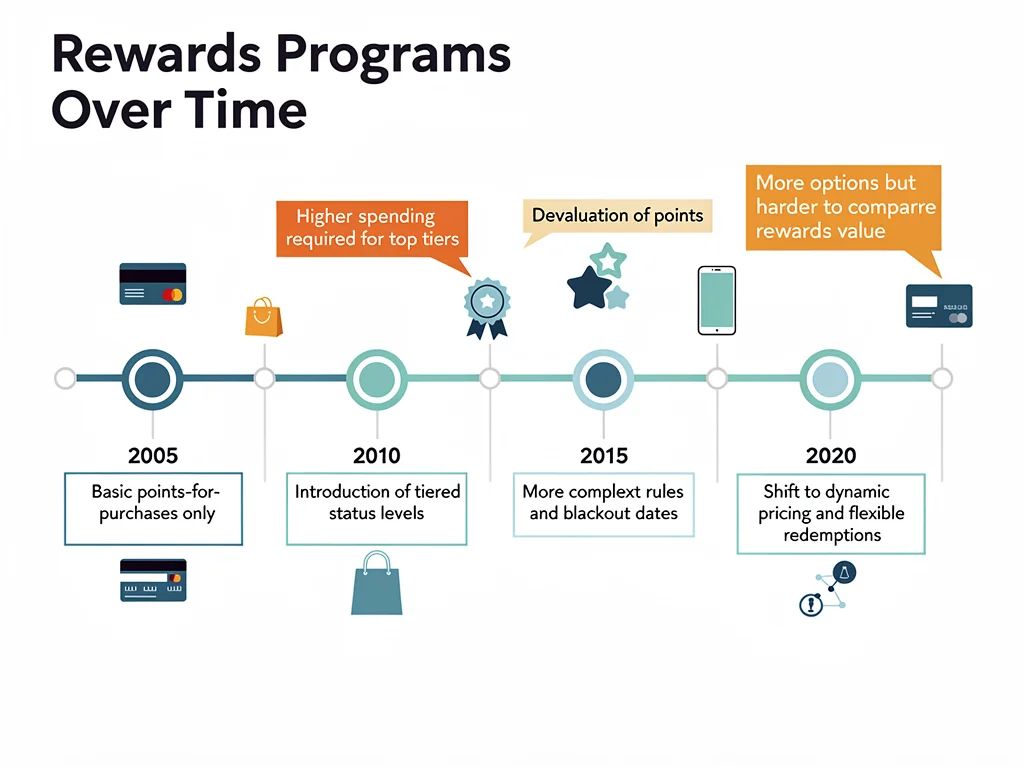Infographic detailing timeline of rewards program policy shifts