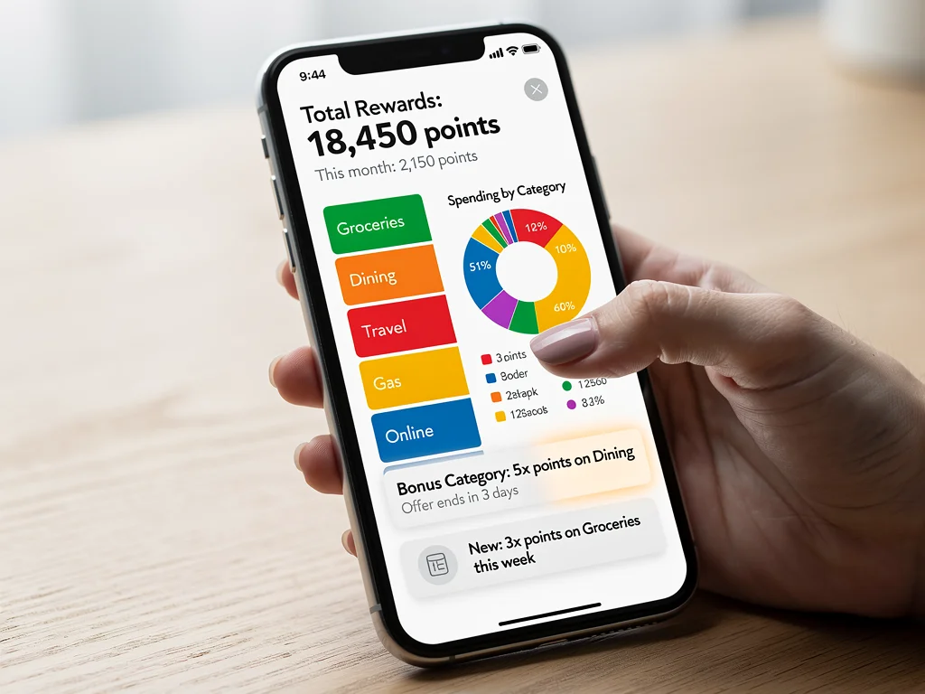 Smartphone displaying credit card rewards tracking app