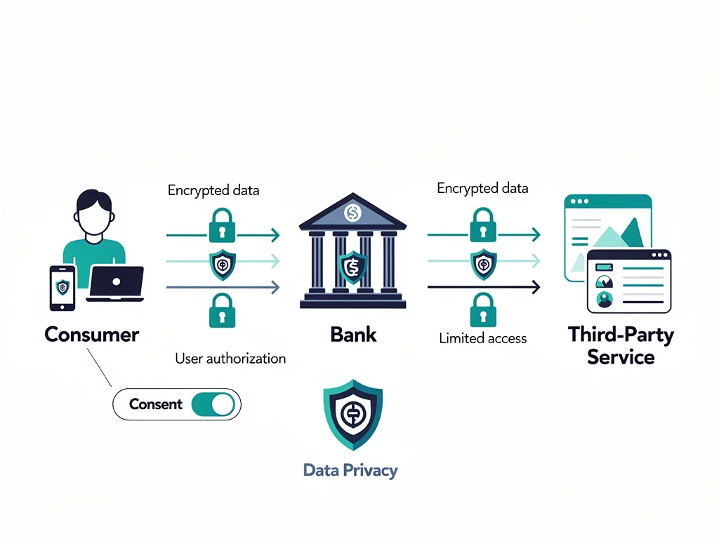 Diagram showing secure data sharing consent in Open Banking.
